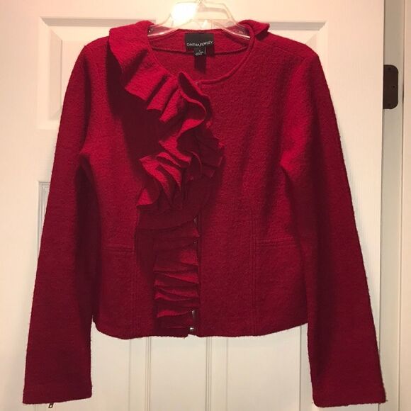 Cynthia Rowley Red Wool Ruffle Jacket - Picture 1 of 5